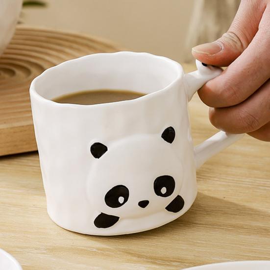 390ml Ceramic Mug Cartoon Panda Shape Large Capacity Ceramic Coffee Mug with Chinese Elements High Temperature Resistant Office Cup