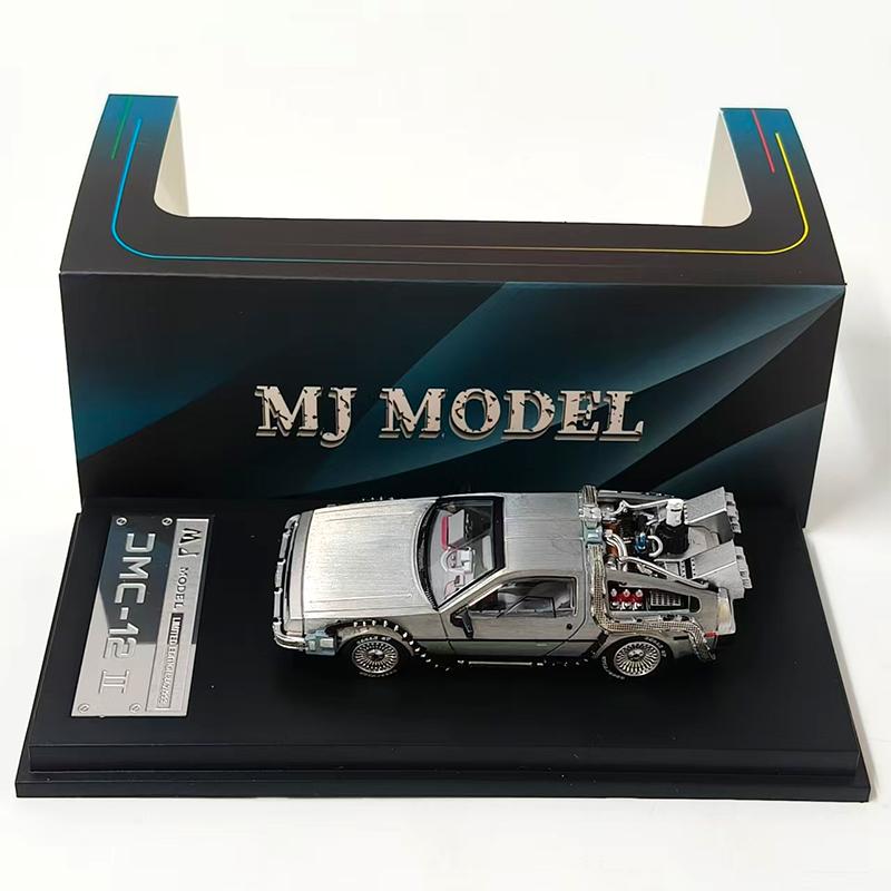 MJ 1:64 Back To The Future Time Machine DMC-12 Delorean Diecast Alloy Model Car Static Collection Decorated Holiday Gifts Toys
