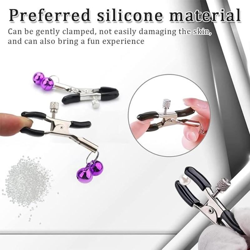 Nipple Clamps Breast Clips Metal Stimulator Purple Bells Rubber Couples Adult Sex Toys