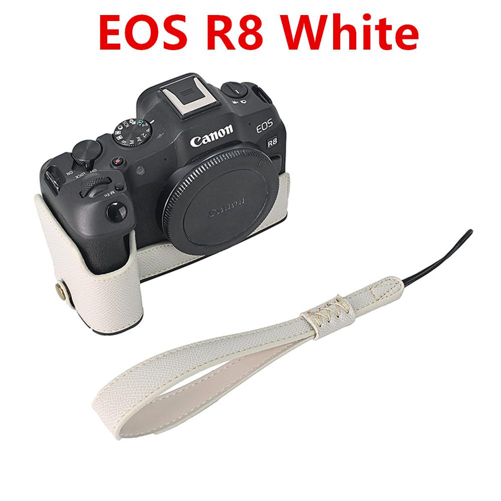 Palm Print PU Leather Camera Half Case For Canon EOS R50 R10 R8 Battery Opening Bottom Cover With Hand Strap