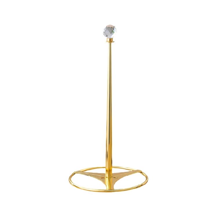 Home Paper Towel Stand with Open Base Design, Metal Tissue Rack and Clear Faceted Accent for Kitchen Counter, Dining Area, and Bath Use