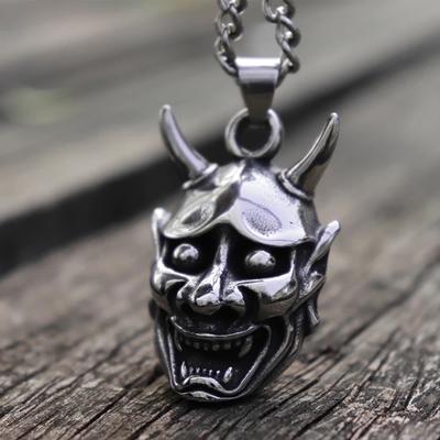 Vintage Mens 316l Stainless Steel Japanese Anger Hannya Ghost Mask Pendant Necklace Gothic Punk Sull Biker Jewelry Gifts For Him