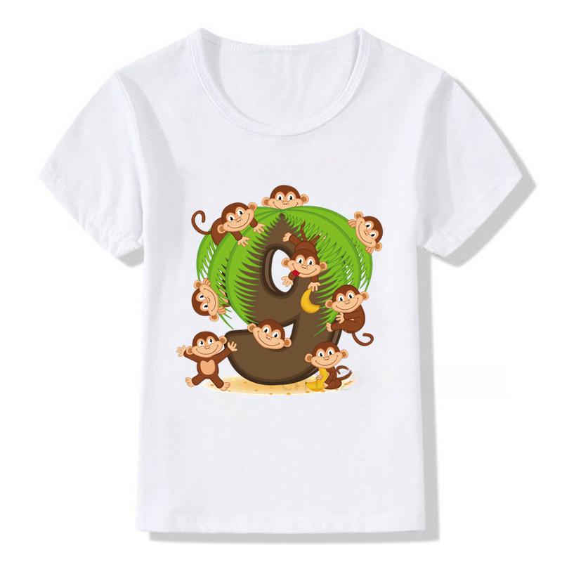 Kid Cute 1-9 Birthday Number Print T Shirt Children Birthday Boy Animal Lover T-shirt Boy&Girl Funny Gift Tshirt Present