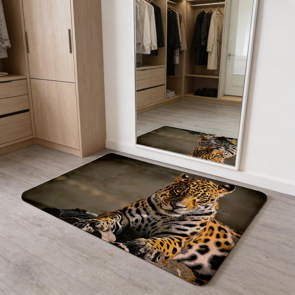 Animal Cool L-leopardS Fun Floor Mat Washable Absorbent Flannel Door Mat Non-Slip Indoor Floor Carpet