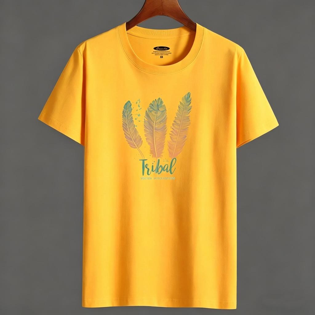 Men's Plus Size Cotton T-Shirt Short Sleeve Print Colorful Feathers Tee Breathable Oversized Male Tops