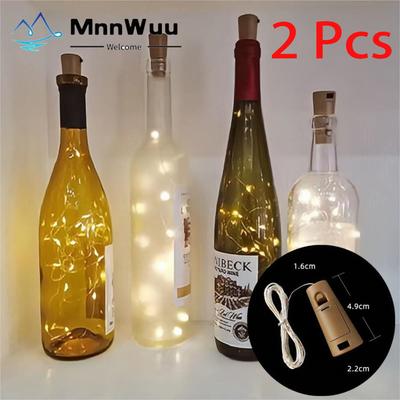 2 Pcs LED Wine Bottle Lights with Cork,1/2/3M Cork Lights Fairy Mini String Lights for Liquor Bottles Crafts Party Wedding Decoration
