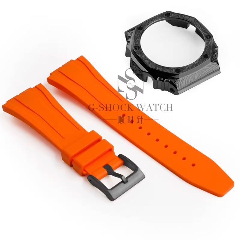 GA2100 Para Casio Carvalho de Fazenda Escultura Caixa de Metal Pulseira de Resina GA2100/2110 Escultura Modificada GM2100 GBM2100 Caixa Acessórios de Relógio