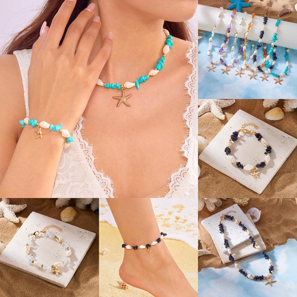 Ocean Style Shell Beaded Necklace For Women With Geometric Pendant And Alloy Material