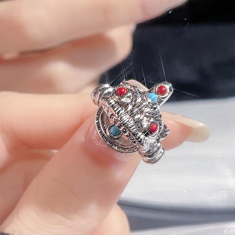 Танец Льва Светлая Роскошь Высокий Стиль Красный Циркон Кольцо-Ручка Ретро Мода Преувеличенная Индивидуальность Кольцо со Львом Adjustable opening