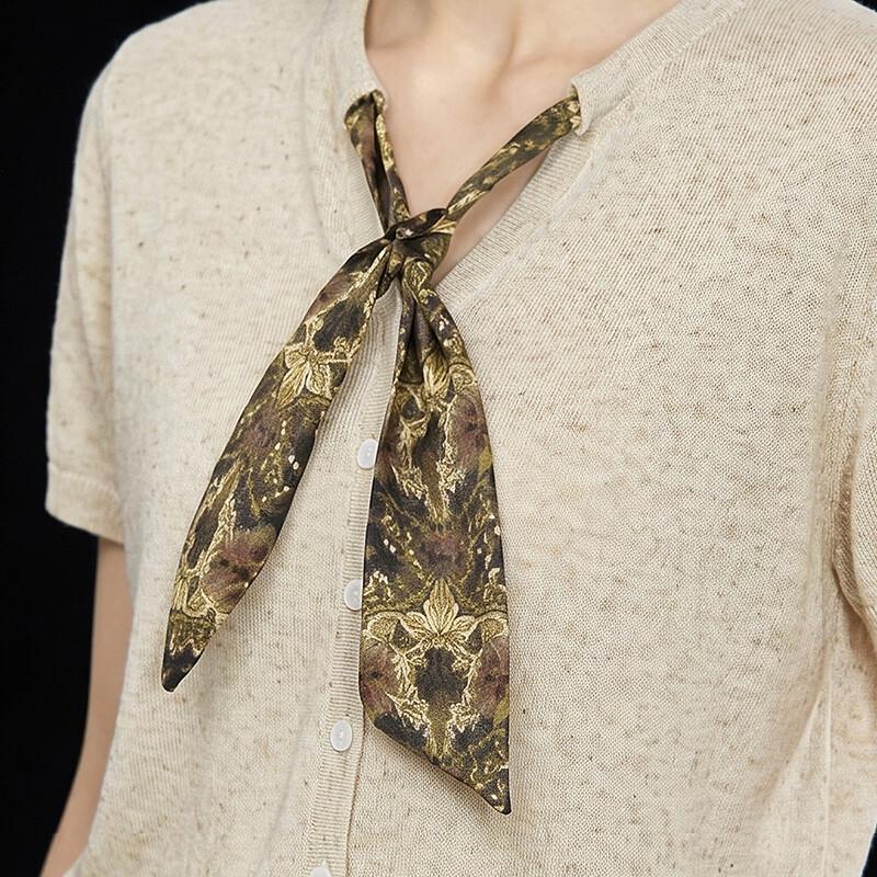 Wudao French Vacation Tencel Linen Y-Neck Knit T-Shirt