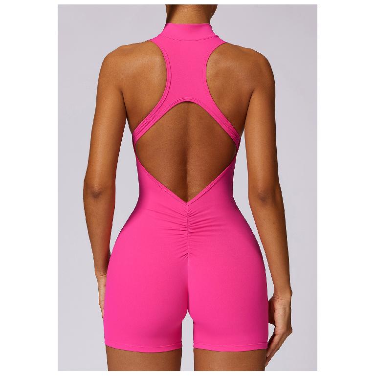 Hochintensives Training Rücken Yoga Jumpsuit Reißverschluss Nude Enger Jumpsuit Fitness Sport Jumpsuit für Damen