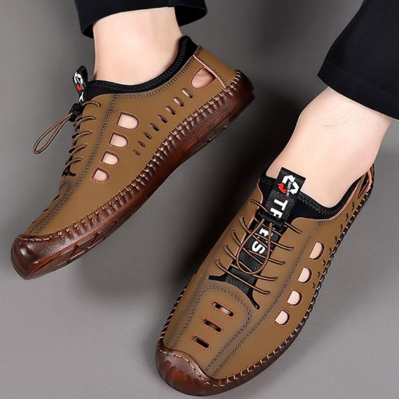 Summer Men's Leather Sandals Tendon Sole Slip on Flat Casual Sandals Outdoor Beach Sandal Shoes for Men Sandalias De Hombre 2025