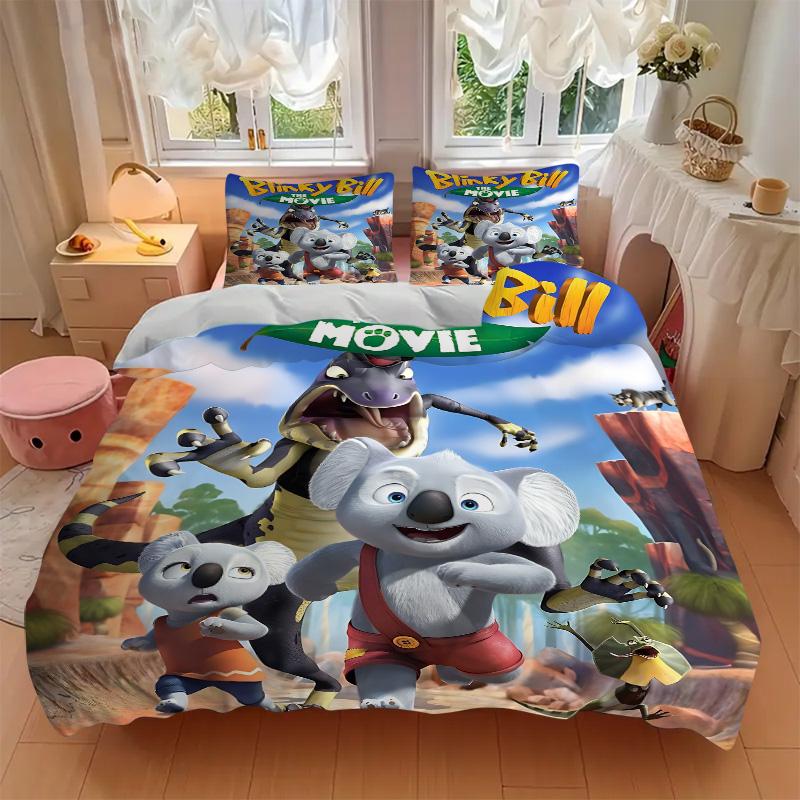 Blinky Bill Koala Adventure Print 3Pcs Bedding Set,Duvet Cover with 2 Bedro,Pillowcase Home Birthday Gift