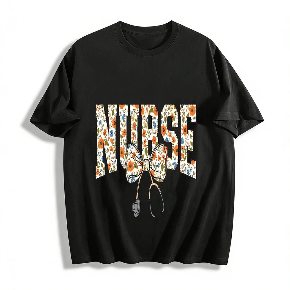 Labor And Delivery Nurse Floral Print Nursing T-Shirt Pure cotton T-shirt XXS