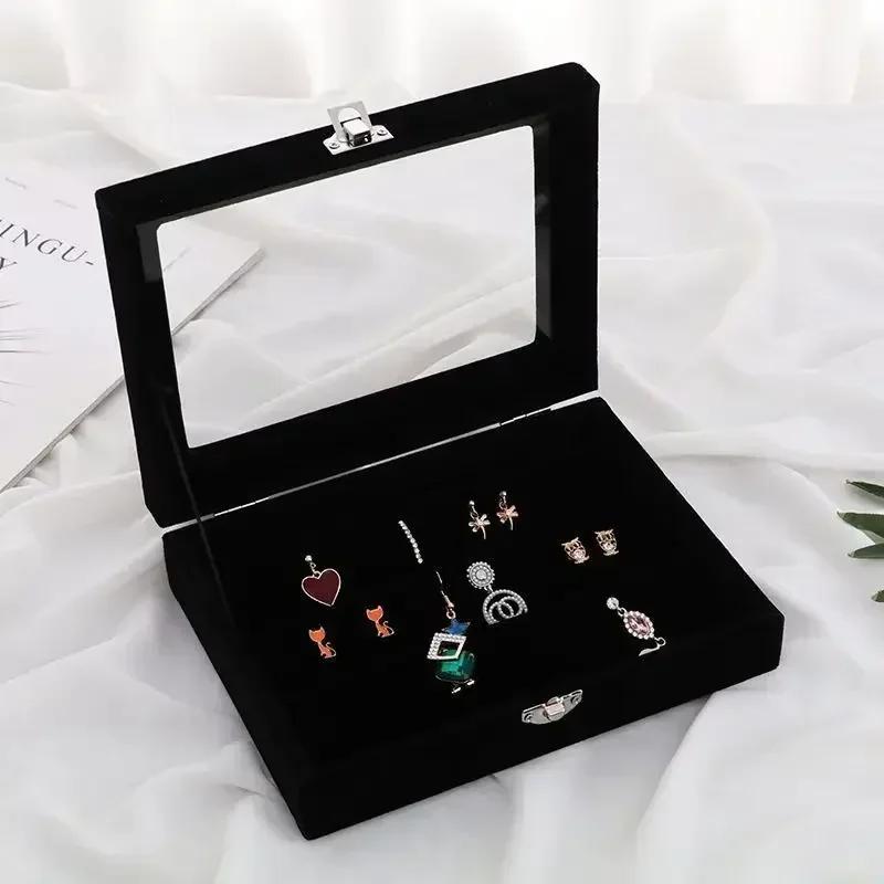 Jewelry Storage Box Earring Ring Jewelry Display Box Jewelry Classification Dustproof Transparent Flip Lid Jewelry Bo
