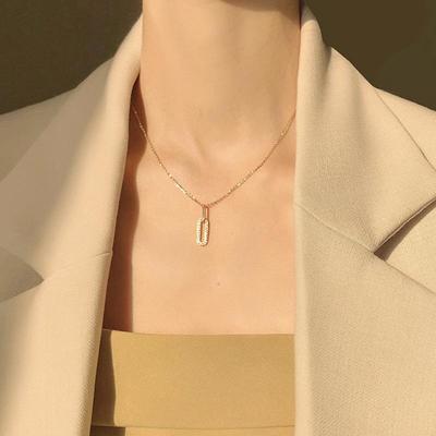 14K Gold-Plated S925 Sterling Silver Double Ring Necklace - Elegant and Minimalist Pendant for Women, Light Luxury Choker Chain.