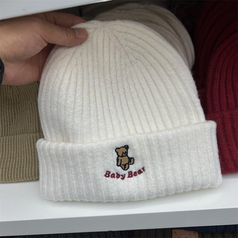 Winter Brief Stickerei Damen Wollstrickmütze großer Kopfumfang warm Ohrenschutz Kältemütze vielseitige Beutelmütze Tide