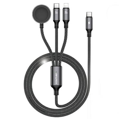 Kabel 3w1 USB-C/Lightning/Watch AWEI 1m 100W Schwarz