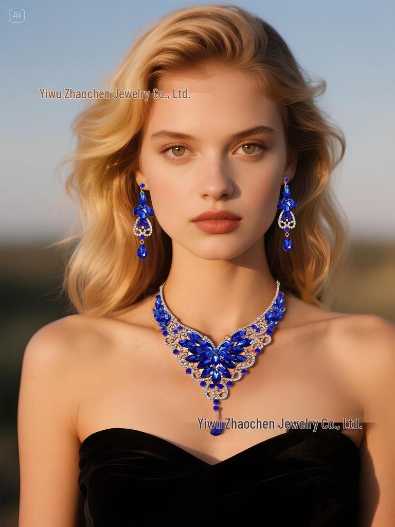 Set Colier Exagerat Retro cu Pietre de Cristal - Bijuterii Europene & Americane pentru Femei