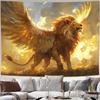 2D Fantasy Winged Golden Lion Tapestry Mythical Creature Wall Decor Cloth for Home & Bedroom