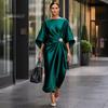 Alltags lässiges Kleid Damen Satin Fledermausärmel Maxikleid, Strassakzent Rundhals Polyester Abendparty A-Linie Formell Hochzeitsgast