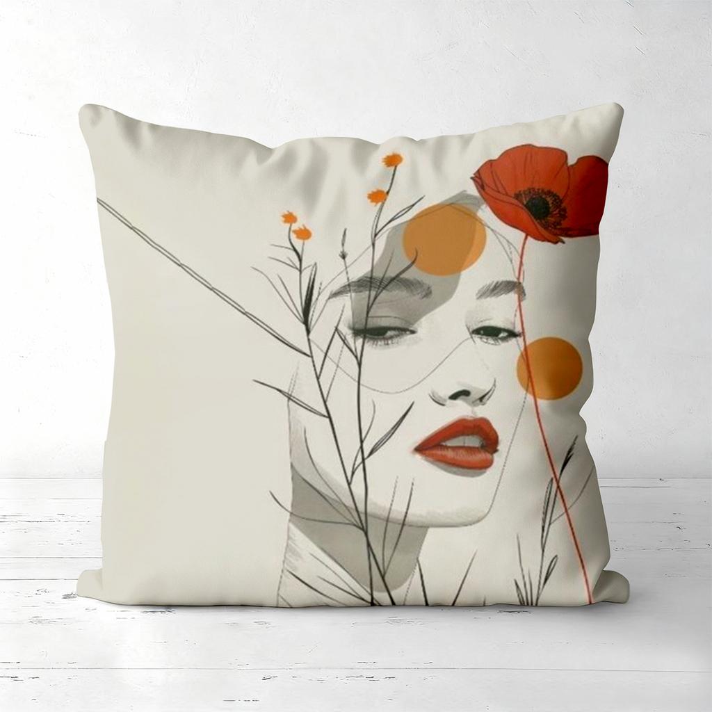 Floral Face Pattern Decorative Cushion Pillow Covers Polyester Pillowcase, Sofa Decorative Cushion Cov Headboard Pillow