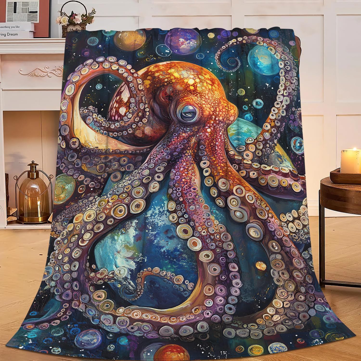 

Octopus Blanket for Teen Girls and Boys A Cute and Soft Gift for Ocean Lovers Made of Comfortable Soft Plush and Warm Flannel 100x130cm-S