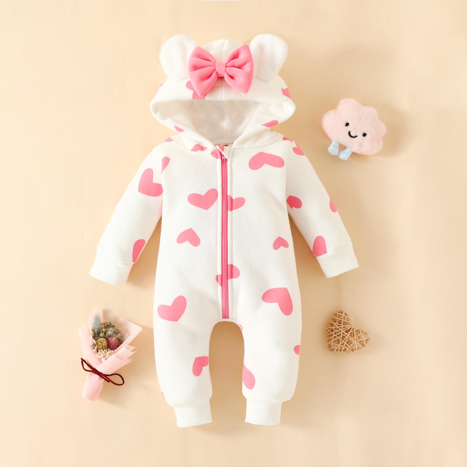 

Клубничный ромпер с капюшоном и бантом для малышей 0-2 лет - Свитер на молнии для ползания на осень/зиму 9-12 Months