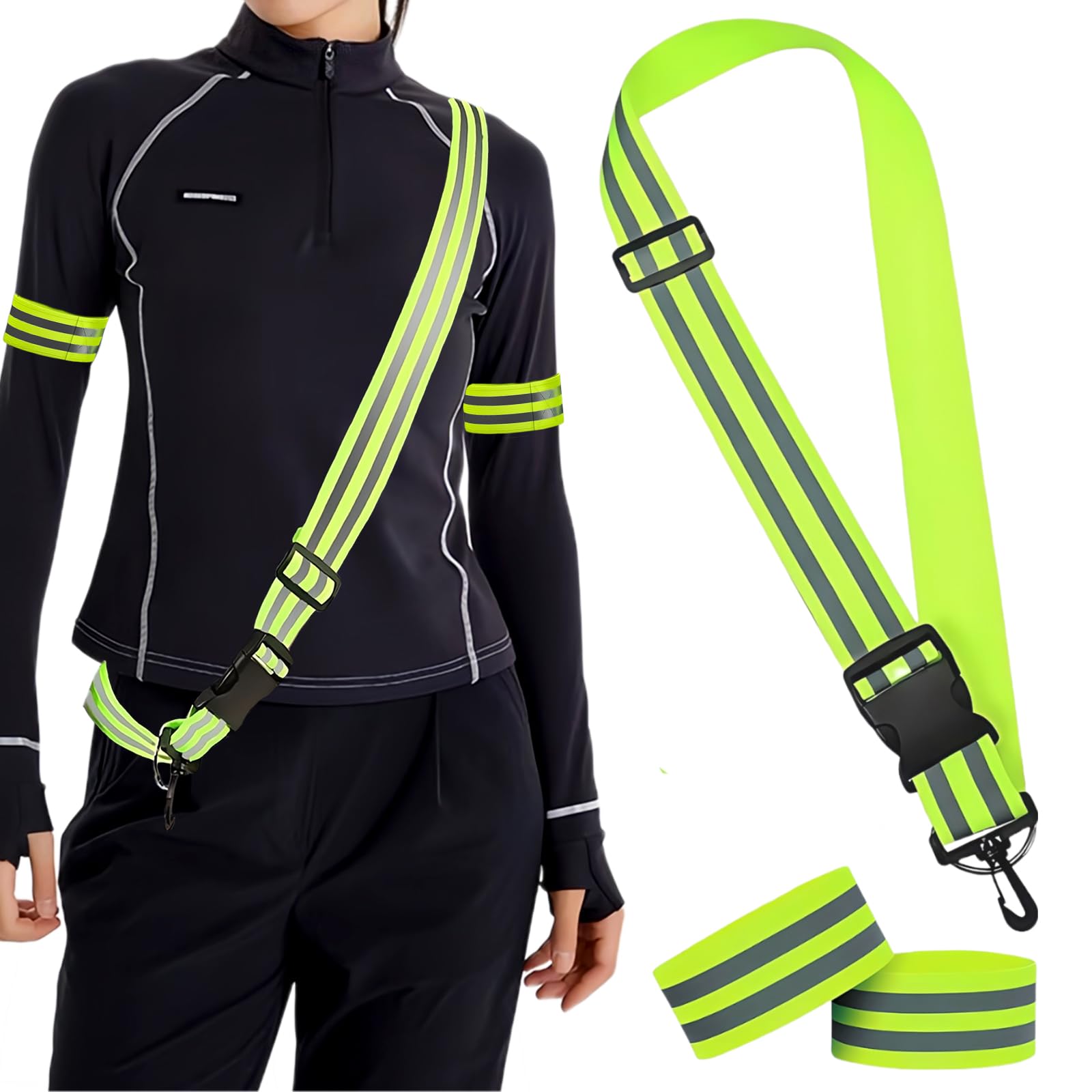 nalaina Reflective Tasuki [Set of 3] Reflective Belt, Reflector, Fluorescent зелёный