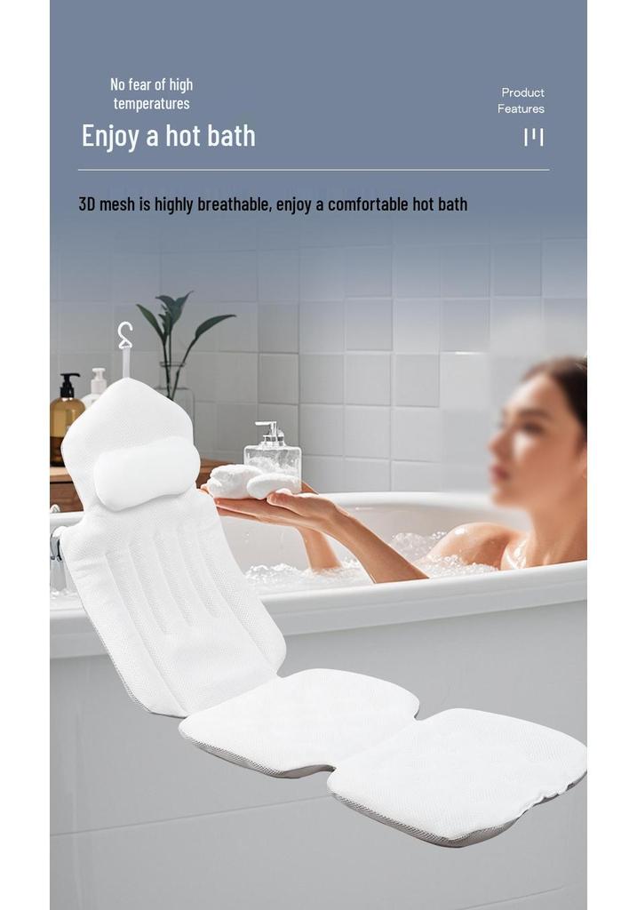 In Stock Cross-Border Full Body Bath Pillow with Suction Cup Backrest Cushion