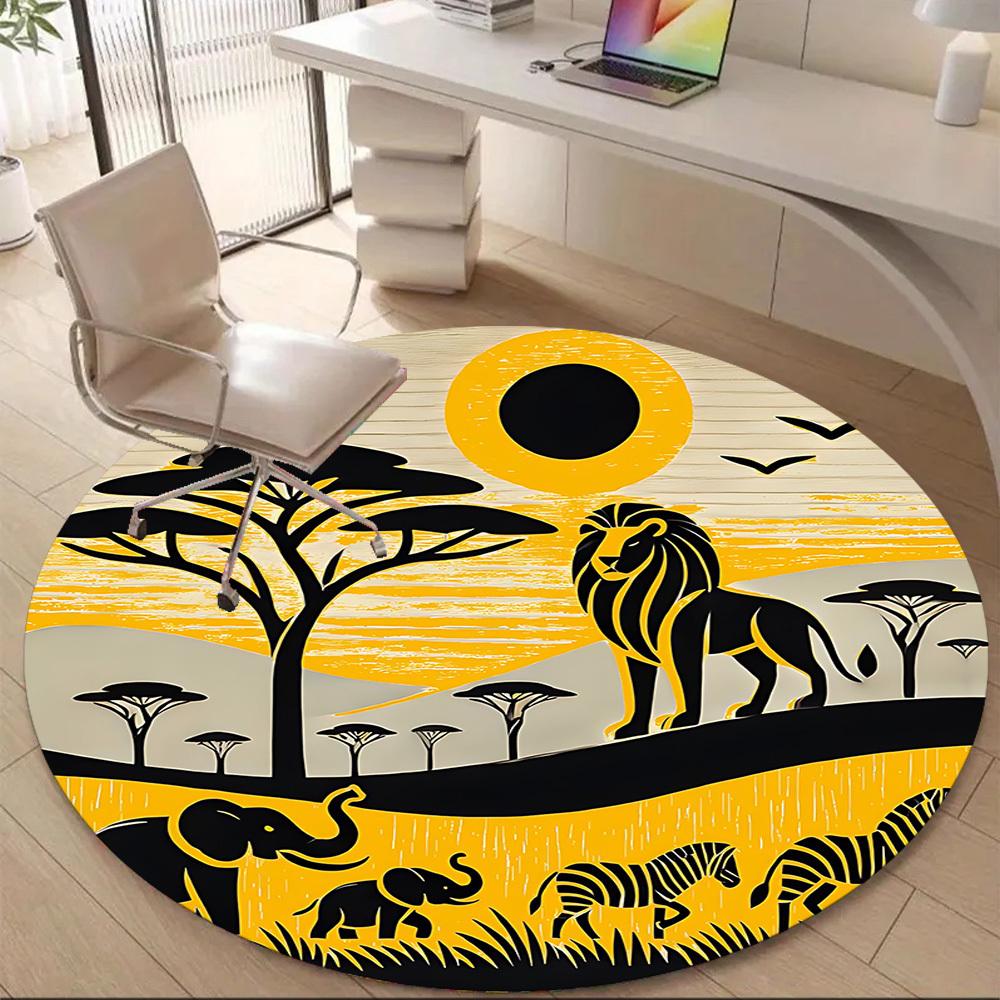 1pc African Lion Office Round Area Rug, Under Office Chairs Bedroom Living Room Home Decor, Room Deco