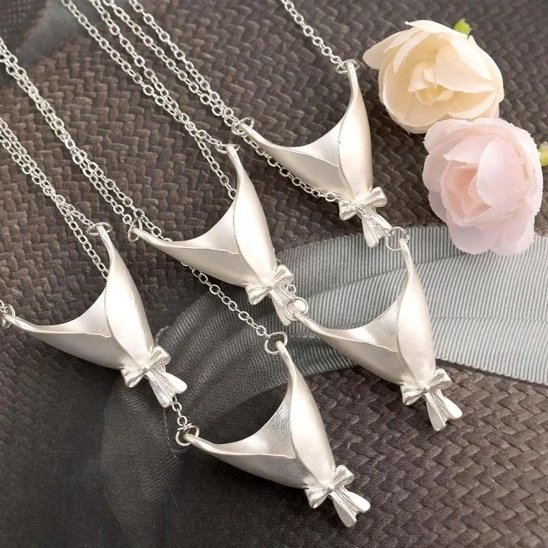Korean Sweet Silver Flower Bouquet Necklace for Women Floral Arrangement Wearable Bouquet Container Necklaces Party Accessories
