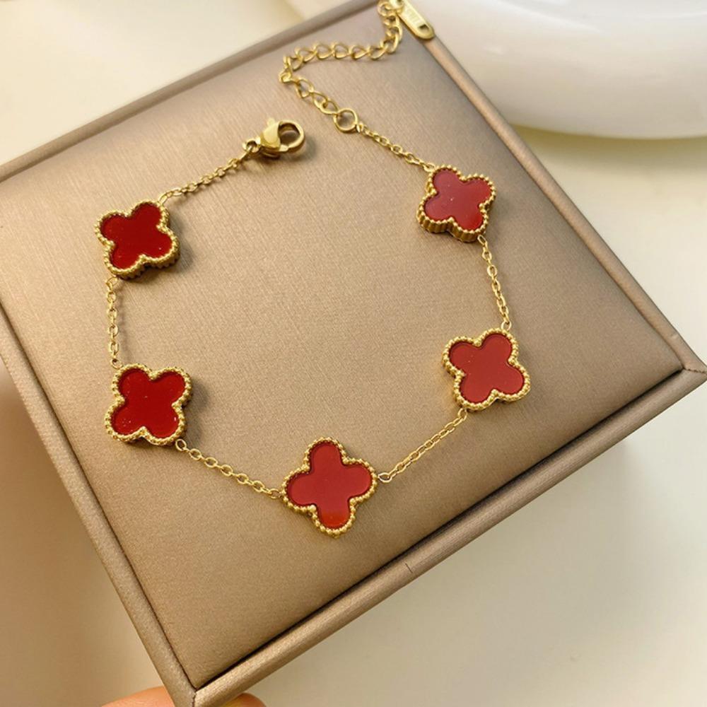Titanium Steel Double-sided Four-leaf Clover Bracelet Elegant and Sophisticated Women s Bangle