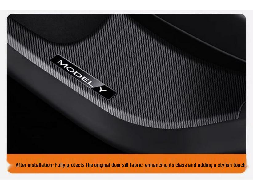 Carbon Fiber Rear Door Sill Strips & Under-Seat Corner Protectors for Tesla Model 3/Y