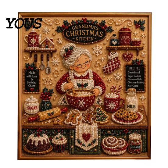 Creative Christmas Gifts for Adults Faux Pearl Art Kit, 20x20cm Xmas Painting DIY Wall Decor Making Kit Sparkling 3D Diamond Craft Adults, Festive