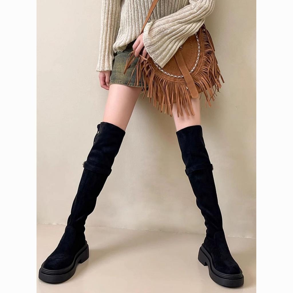 Thick-soled high boots over the knee, autumn and winter suede two wear retro knight boots, long boots for women