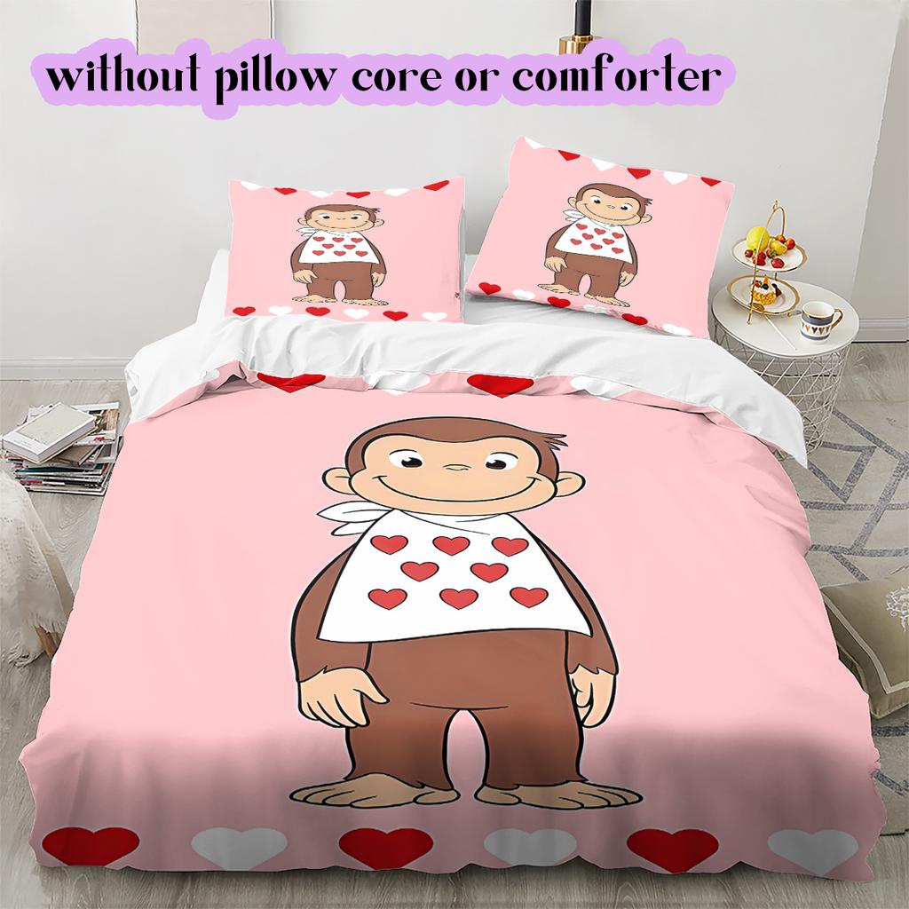 Curious GeorgePattern Bedding Quilt Set Quilt Cover Pillowcase Home Decoration Birthday Gift (1 * duvet cover + 2 * pillowcase, without core)