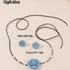 2PC Denim Camellia Beaded Tie Necklace & Earrings Set for Women Fashion Jewelry Gift