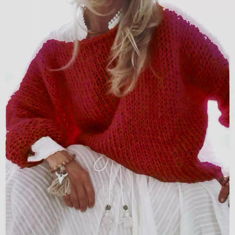 Mohair Sweater for Women, European and American Autumn and Winter Knitted Top, Fashionable Casual Amazon Sweater, Cross-Border Women's Clothing