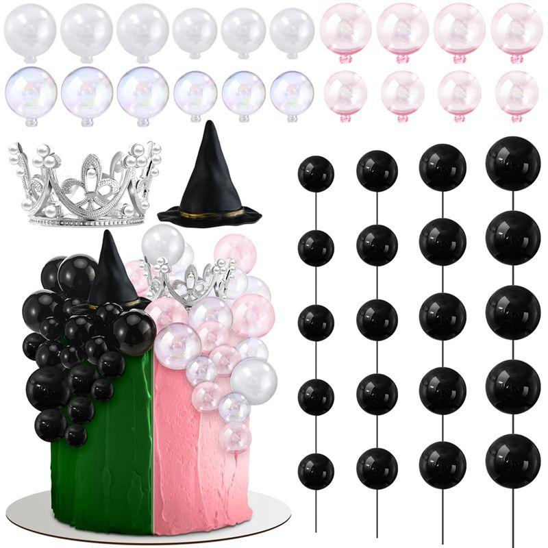

M-Modern-42Pcs Witch Theme Party Supplies Black Balloons Cake Topper Mini Balloons,Witch Hat Fantasy For Birthday Cake Decoratio