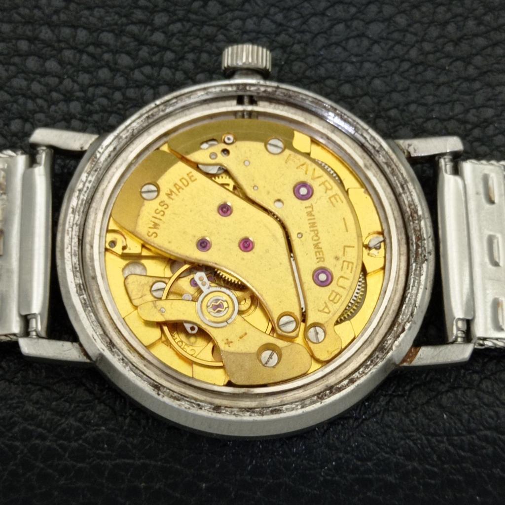 HAND-WINDING VINTAGE FAVRE LEUBA 253 TWIN POWER SWISS MENS GREEN WATCH A702049-5 R208-a702049