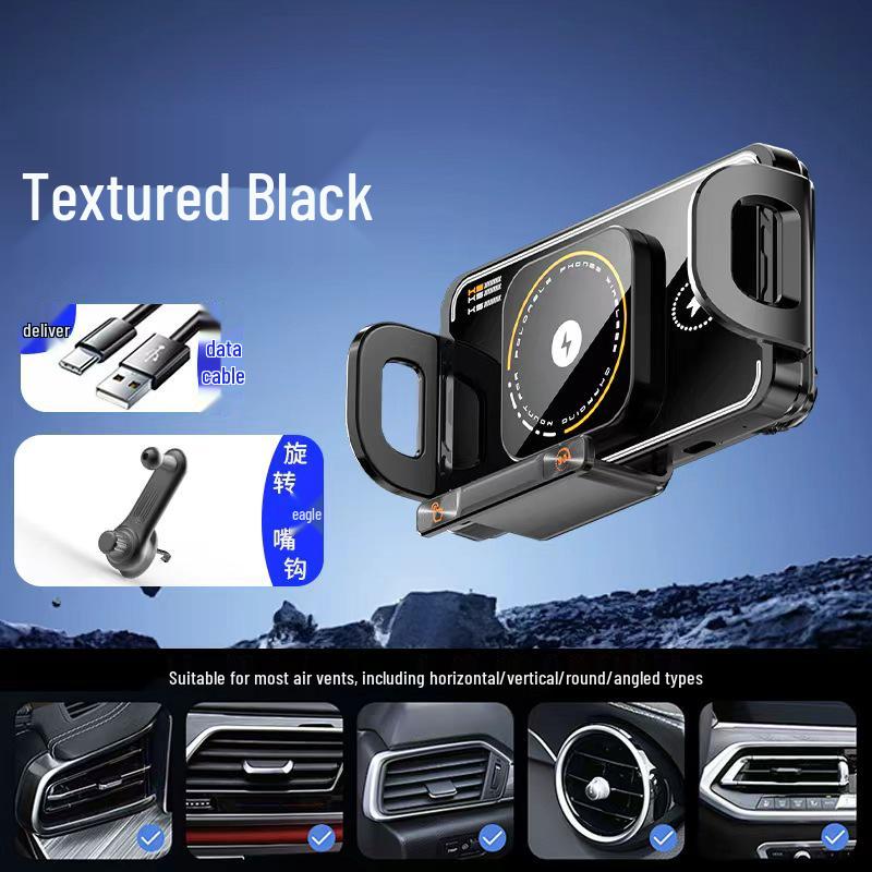 Universal Foldable Car Vent Phone Holder with Electric Rotation and Wireless Charging