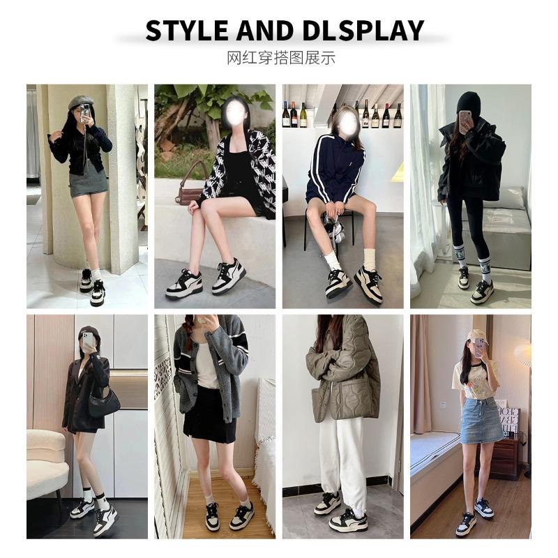 Handmade~ Platform sole white shoes women's new black and white sports panda board shoes
