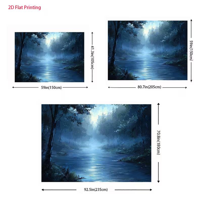 2D Dreamy Forest River Backdrop Misty Blue Trees Studio Portrait Background