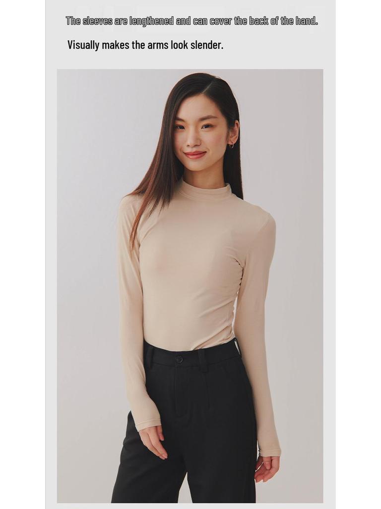 Sweter damski z czystej bawełny, antybakteryjny, dopasowany do sylwetki, ze średnim kołnierzem, szczotkowaną warstwą wewnętrzną, wierzchnią warstwą na jesień.