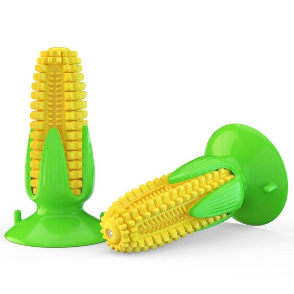 Corn Shape Pet Corn Cob Chew Toy Bottom Suction Cup Teeth Cleaning Dog Toothbrush Toy Squeaky Grinding Interactive Dog Toy