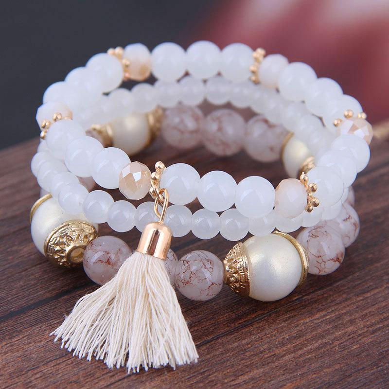 DIEZI Korean Ethnic Bohemian Crystal Beads Leaves Charm Bracelets For Women Girls Elastic Rope Wrap Bracelet Pulseira Feminina