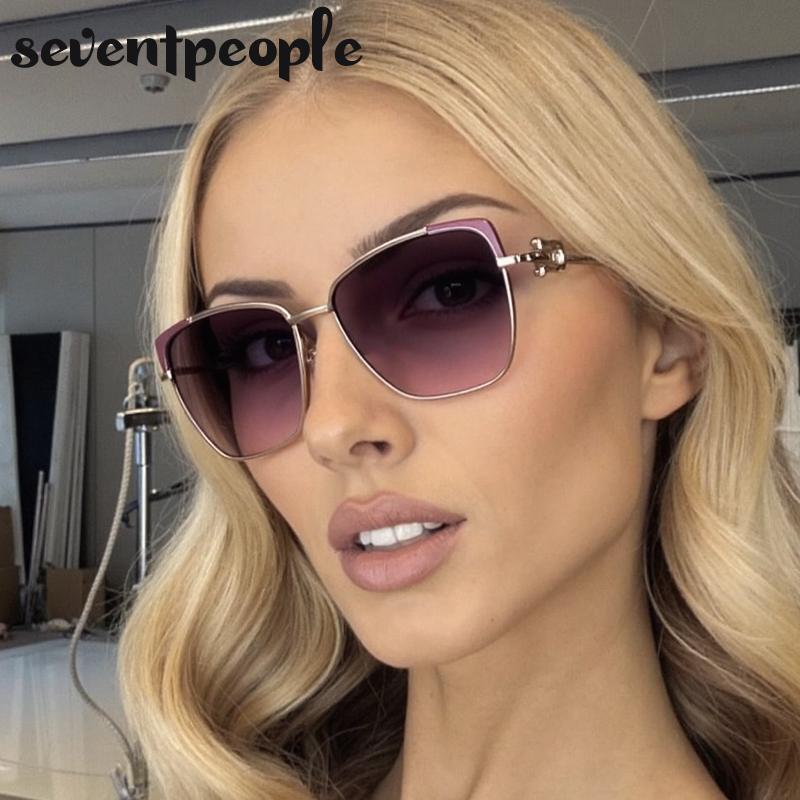Oversized Sexy Cat Eye Sunglasses Women  Luxury Brand Trendy Metal Square Sunglass For Ladies Vintage Driving Shades UV400