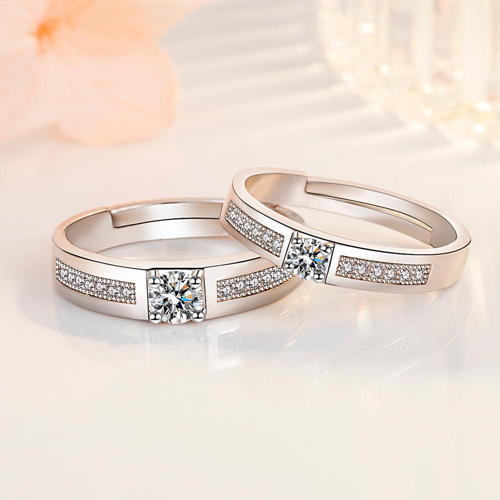 2pcs 925 Sterling Silver Couple Rings Zircom For Women Man Exquisite Student Girlfriend Silver Jewelry Accessories Wedding