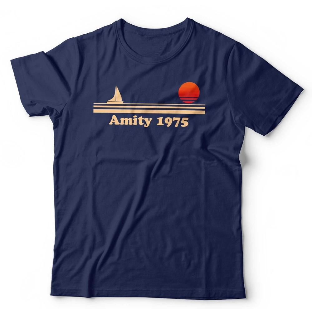 Amity 1975 Tshirt Unisex Kids Jaws Shark Retro Vintage 70s Horror Film Quint 3XL